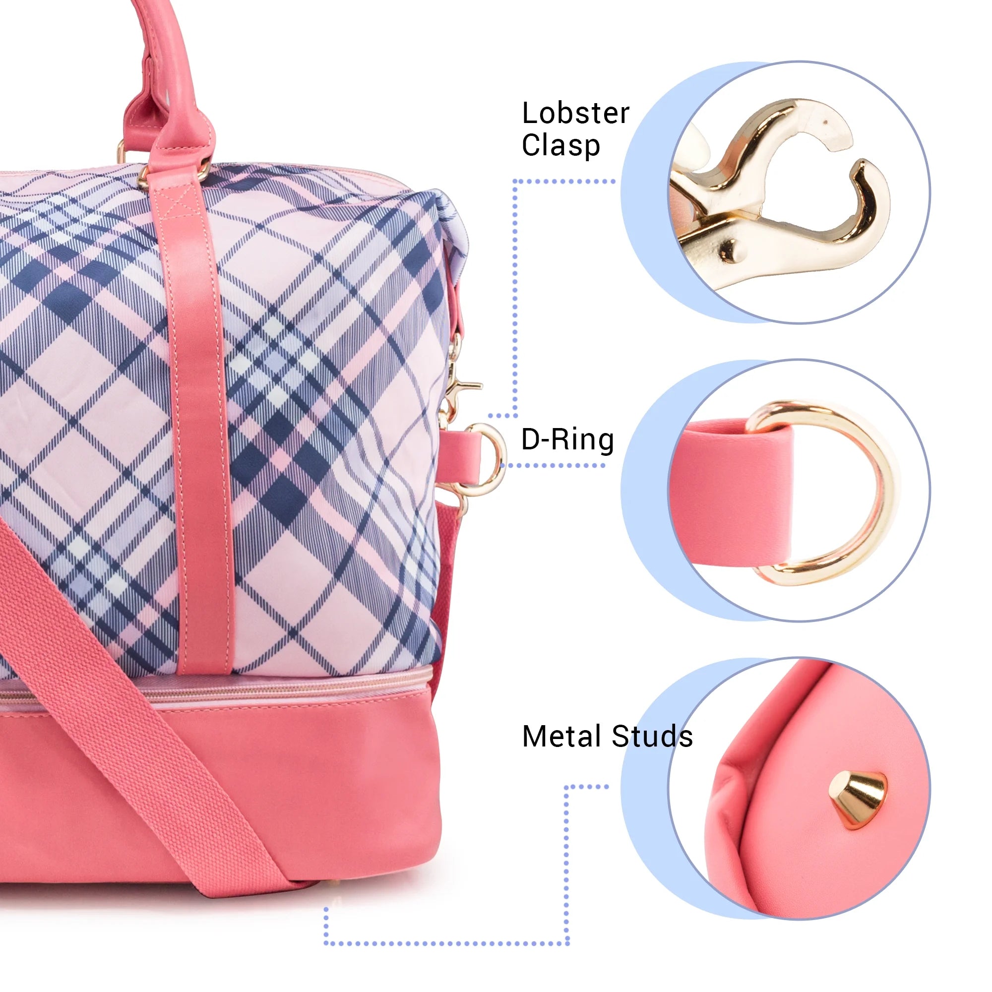 Pink Plaid Weekender Travel Duffle Bag with Shoe Compartment G369170