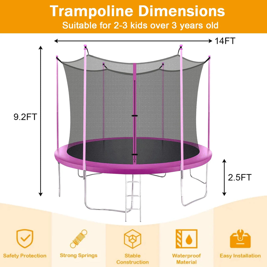 14 ft Rectangle Trampoline with Enclosure Net and PVC Spring Cover Padding U135129