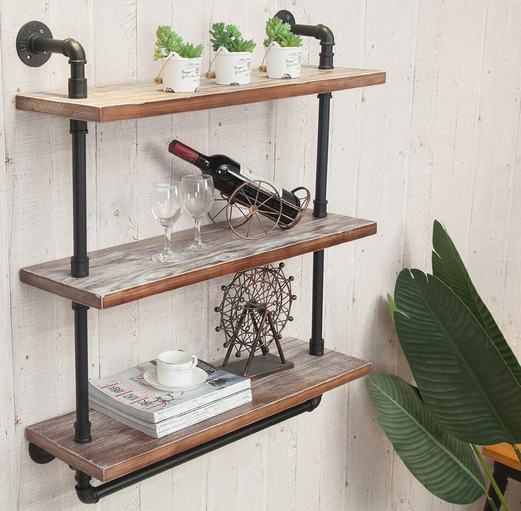 Industrial Retro Wall Mounted Iron Water Pipe Shelf X611846
