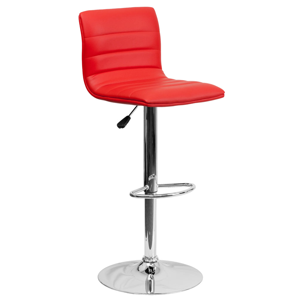Red Vinyl Upholstered Mid-Back Stool with Chrome Pedestal Base W50539