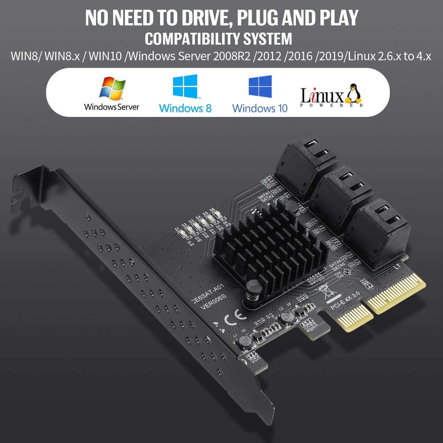 PCIe SATA Card 6 Ports SATA III Controller Expansion Card with 6 SATA Cables Pack of 2 F8875