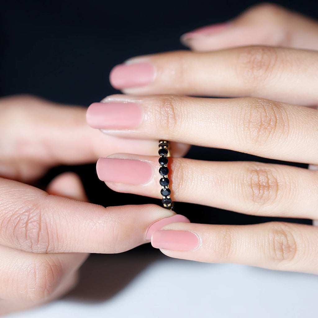 Black Onyx Eternity Ring 10K Yellow Gold X38583