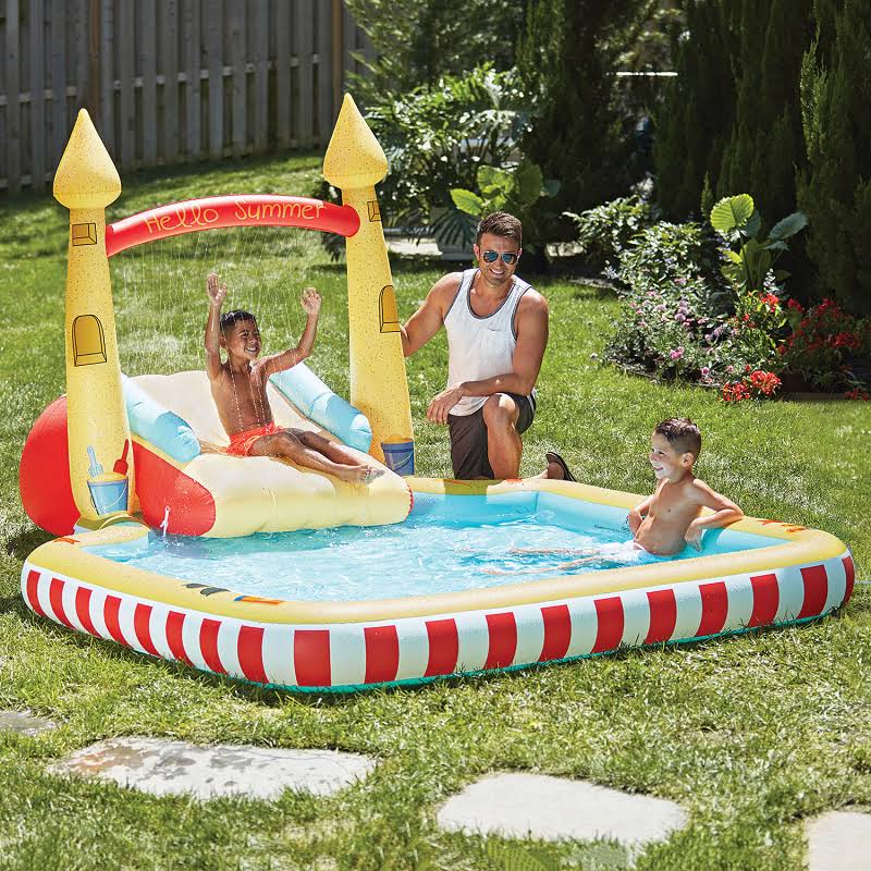 Inflatable Pool with Sprinkler Arch Over 5 ft Tall F76110