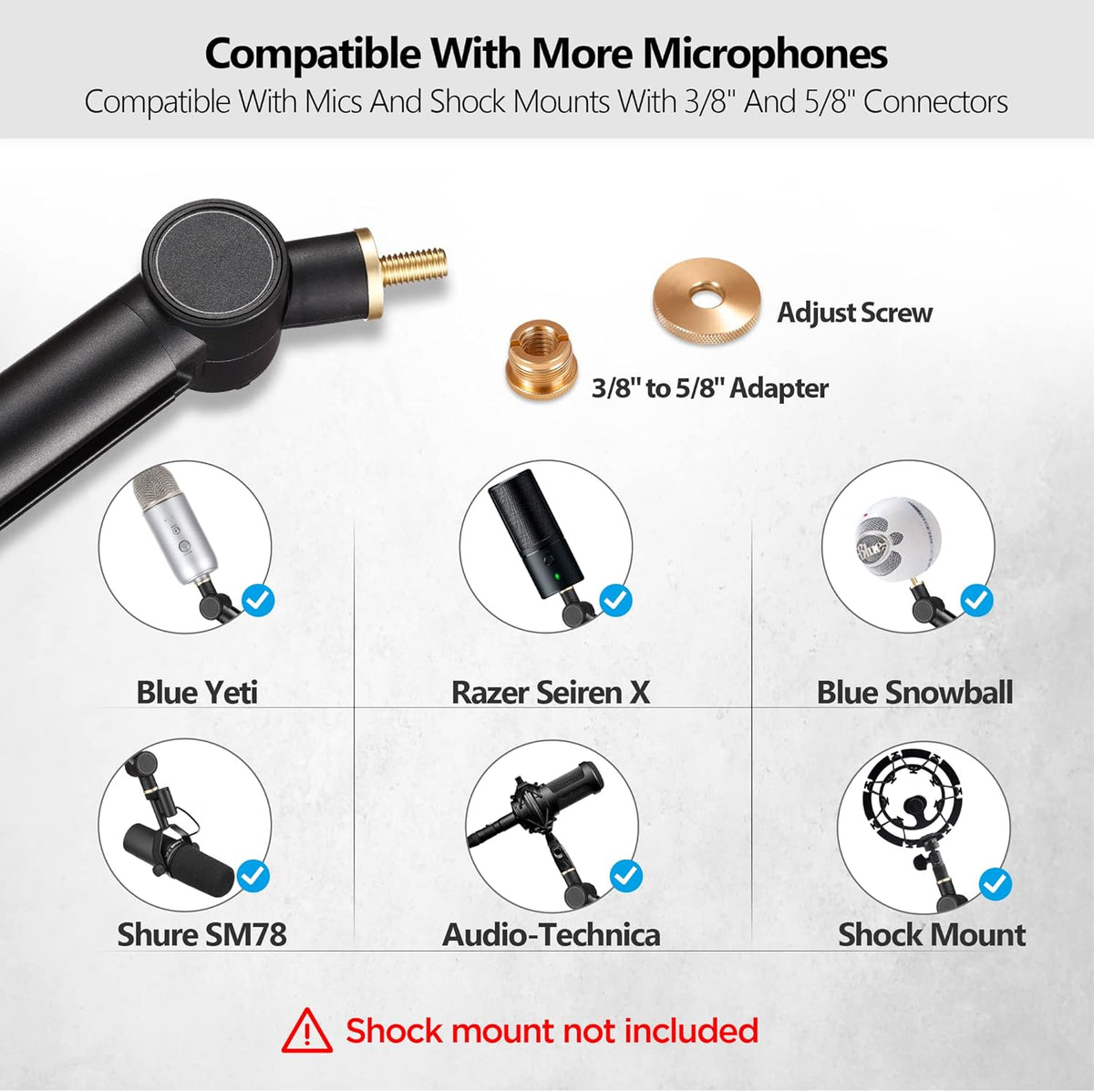 Mic Boom Arm with 3/8 to 5/8 Adapter, Heavy Duty Metal Desk Mount Stand, Pack of 2 C346