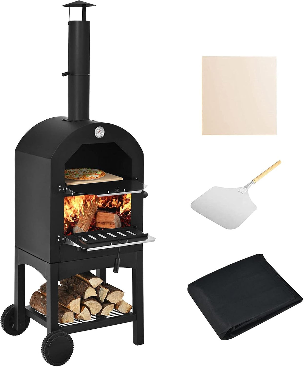 Wood Fire Pizza Oven with Wheels and Waterproof Cover M467048