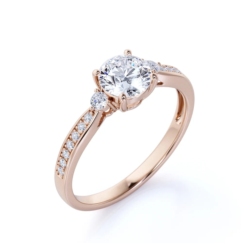 18K Rose Gold Plating Over Silver Three Stone Moissanite Engagement Ring F29530