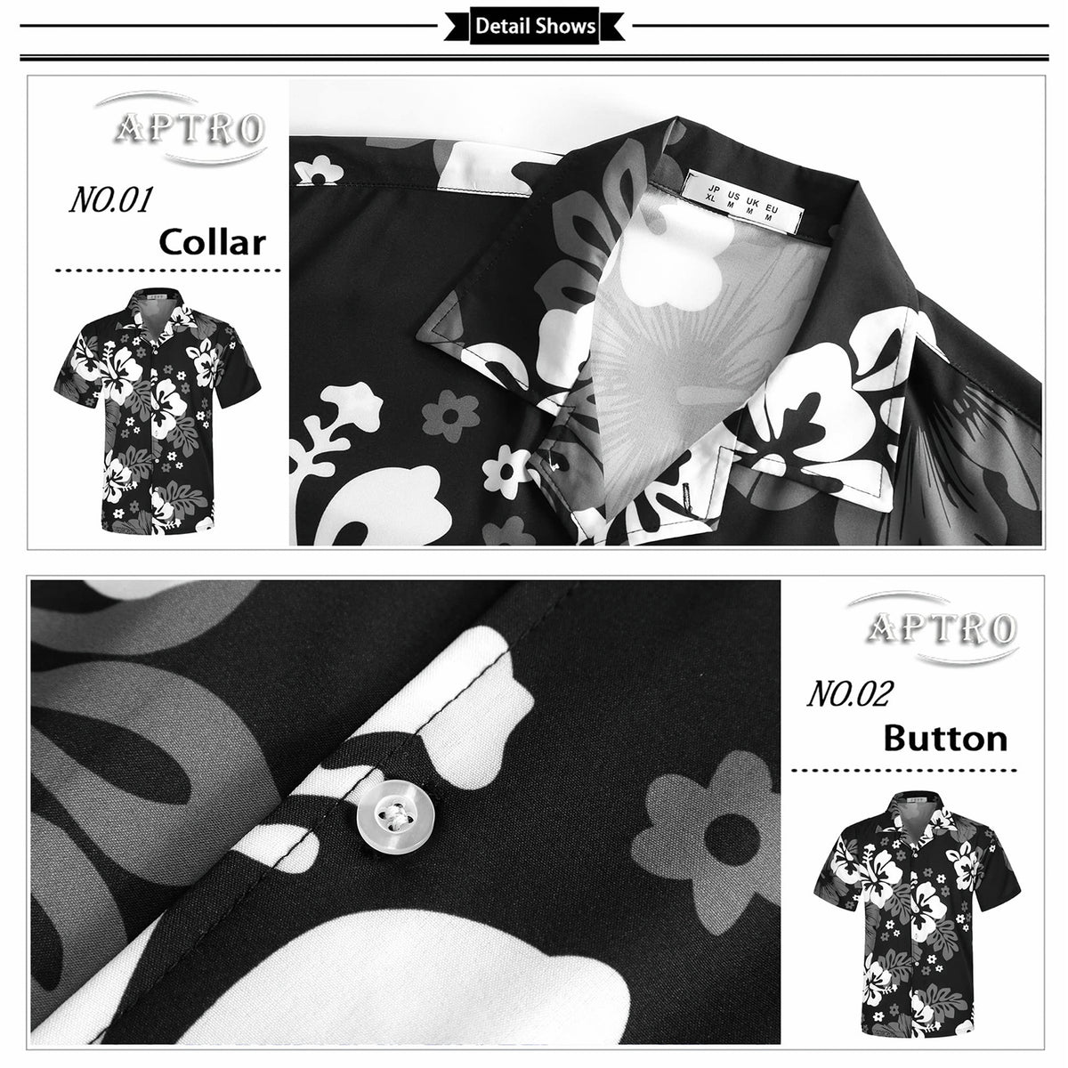 Men’s Short Sleeve Casual Button Down Shirts With Pocket Floral Black 2XL L920422
