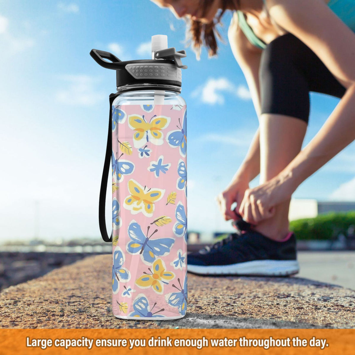Pink 32oz Tritan Sports Water Bottle with Straw H9396