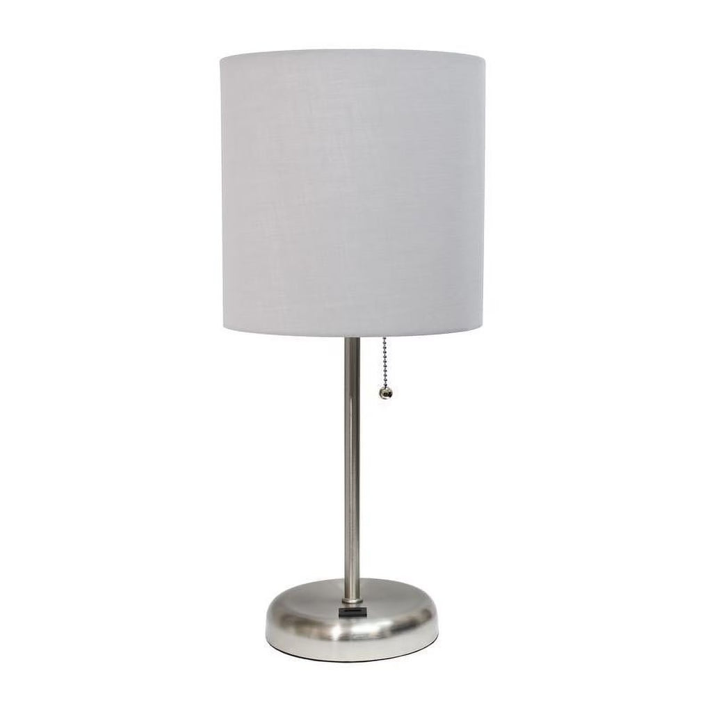 Gray Fabric Shade Stick Lamp with USB Charging Port Z2673