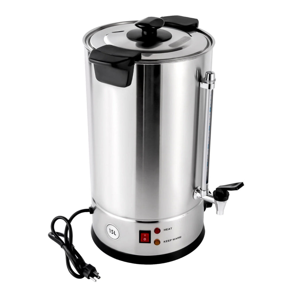 15L Stainless Steel Electric Tea Urn Hot Water Boiler 1400W X363