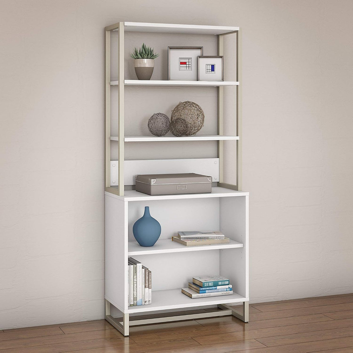 White Bookcase with Hutch E2830