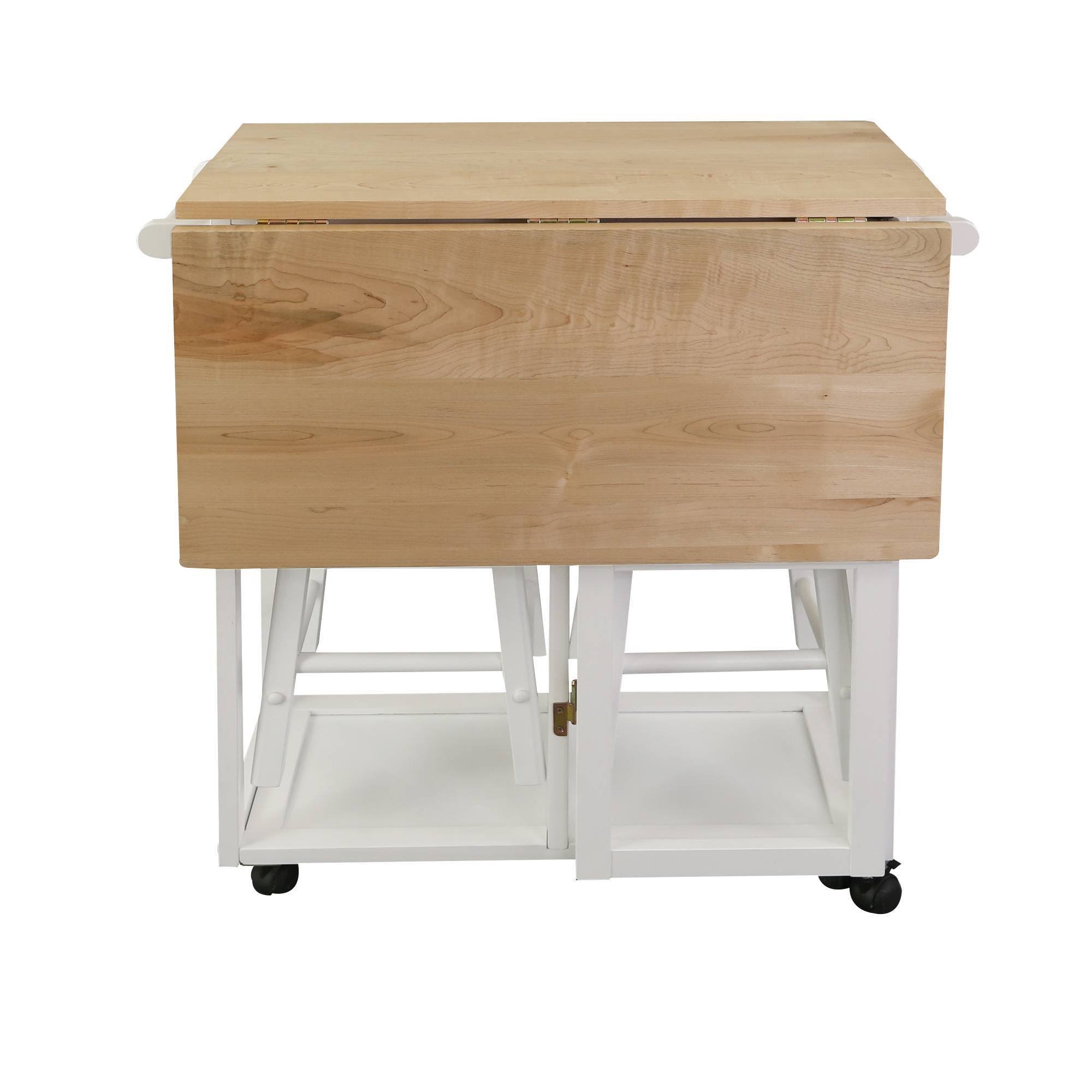 American Maple Drop Leaf Table Top Breakfast Cart Natural White T4856