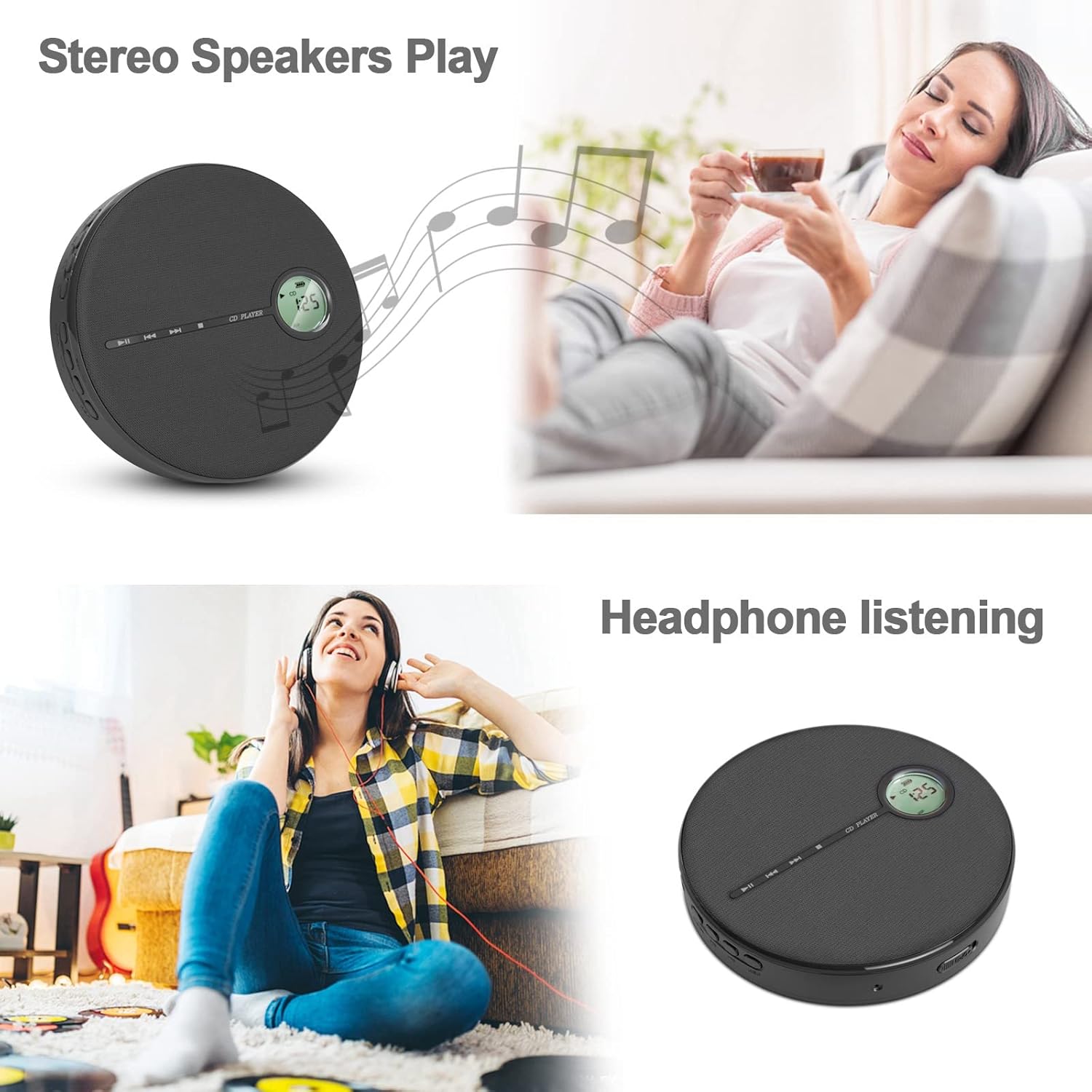 Rechargeable CD Player with Bluetooth, Black, Pack of 2 J969