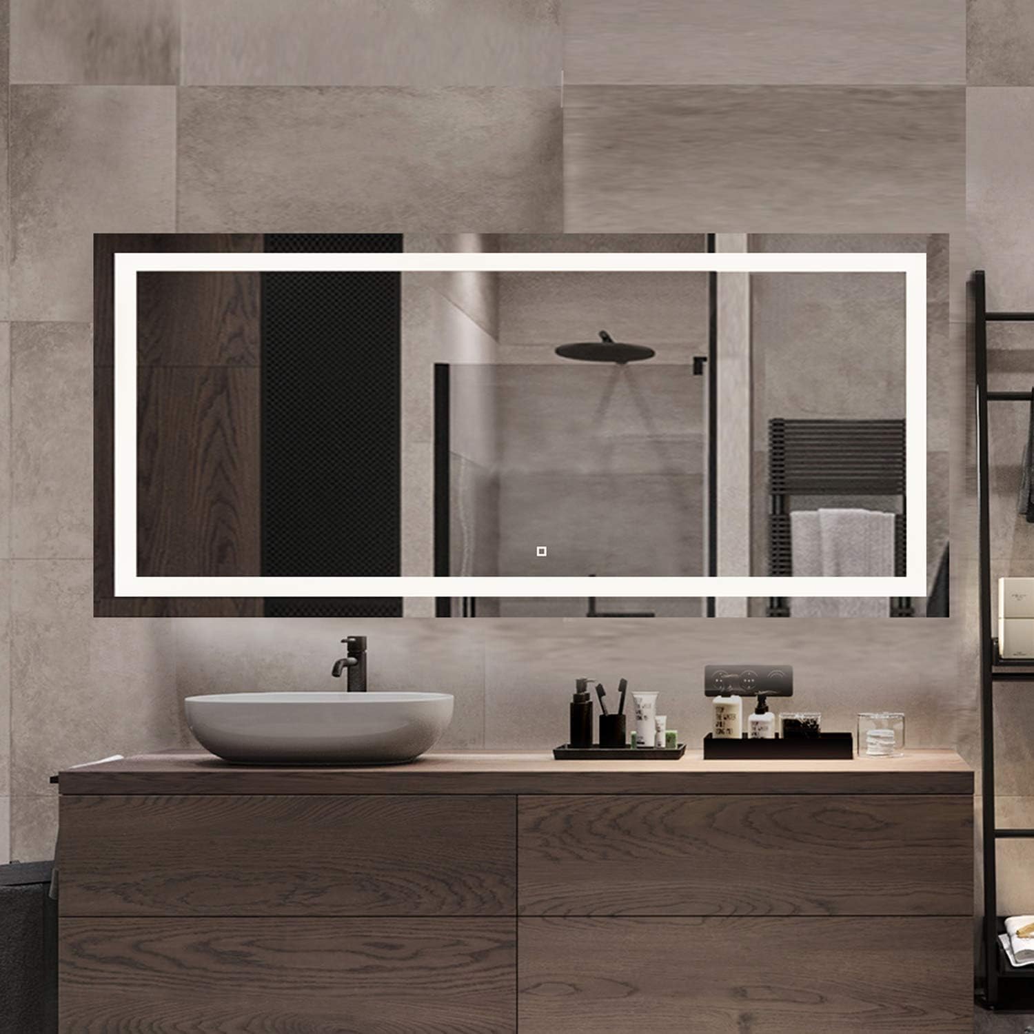 72x30Inch LED Lighted Bathroom Mirror Wall Mounted Dimmer Touch Switch IP44 Waterproof 6500K Cool White CRI>90 Vertical& Horizontal O6742