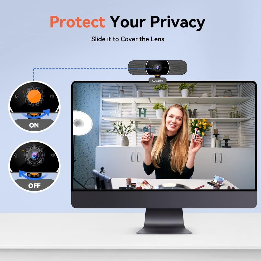 2K Webcam with Microphone and Speaker, Privacy Cover, USB Computer Camera, Pack of 2 O2614