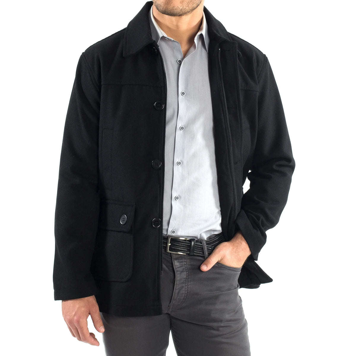 Wool Blend Barn Coat Cargo Pocket Jacket G27939