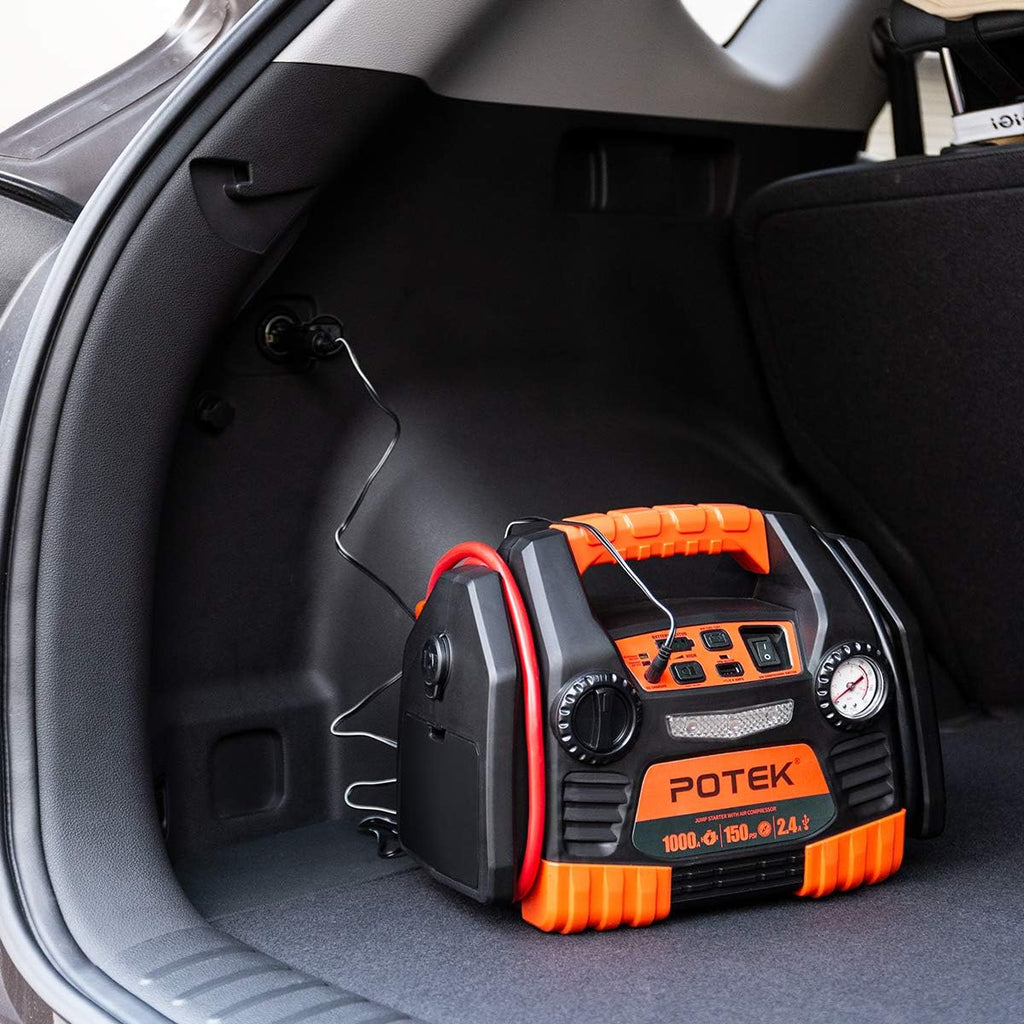 Portable Car Jump Starter 1000 Peak Amp 12-Volt with 1-USB 1-12V Power Ports & 150 PSI Air Compressor C408