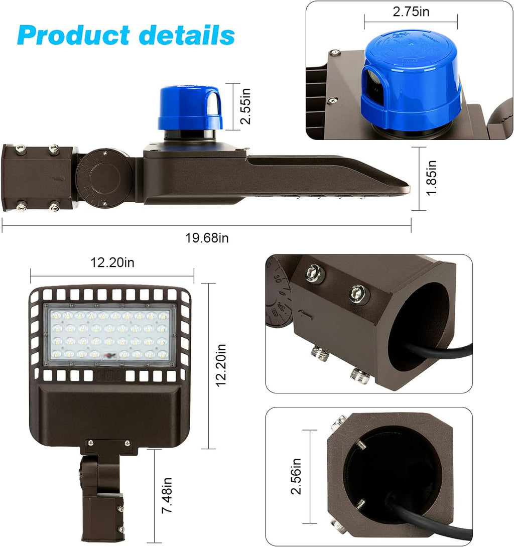 150W LED Parking Lot Light 19500LM 5000K Adjustable Slip Fit Mount IP65 Waterproof W7929