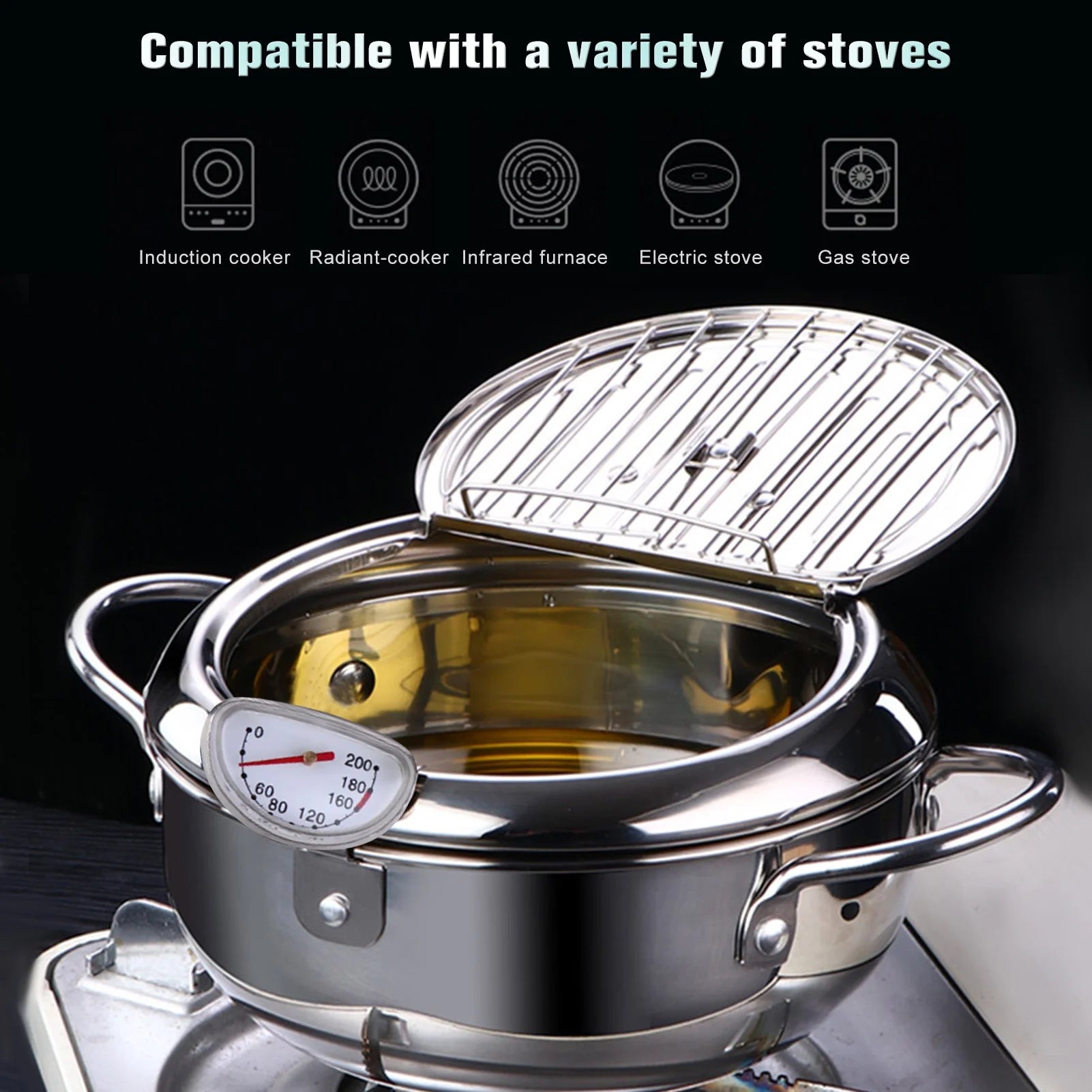 Steel Japanese Style Fryer With Thermometer And Pot G45509