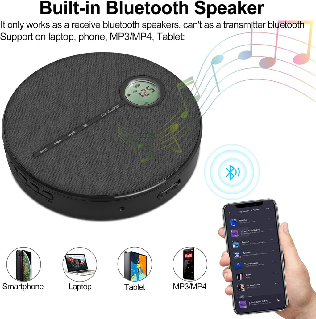 Rechargeable CD Player with Bluetooth, Black, Pack of 2 J969