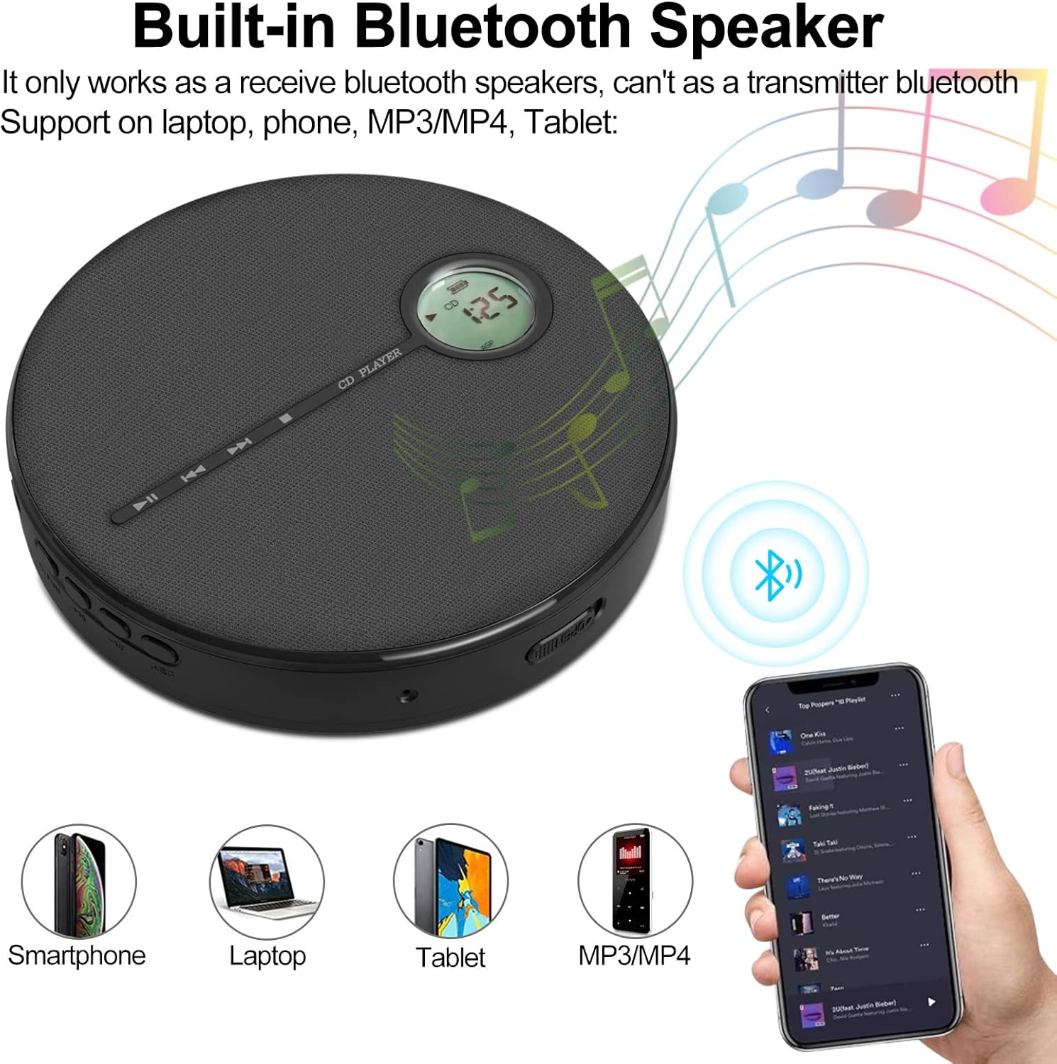 Rechargeable CD Player with Bluetooth, Black, Pack of 2 J969