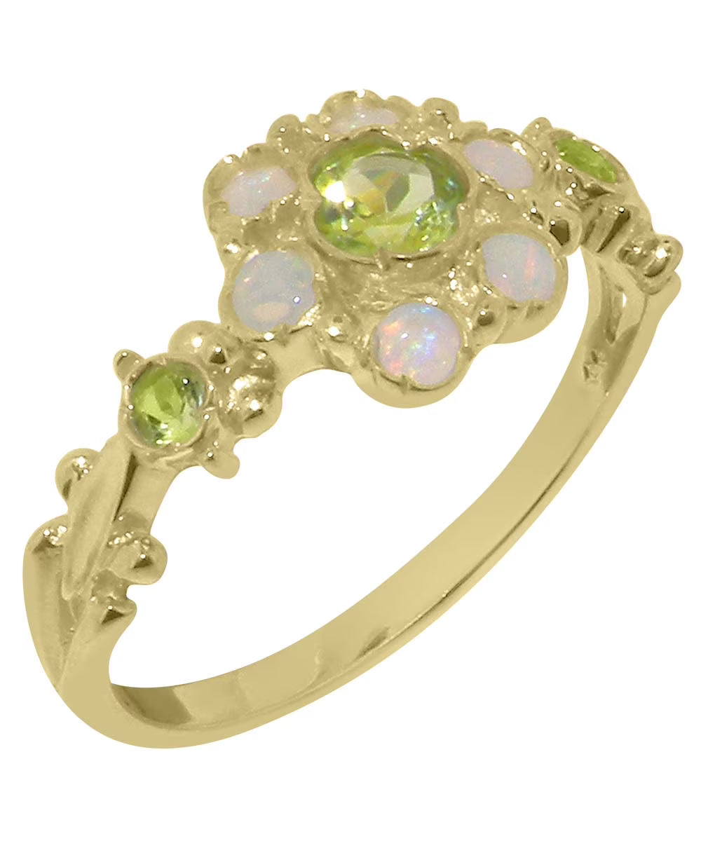 18k Yellow Gold Ring with Natural Peridot & Opal Engagement Ring S502879