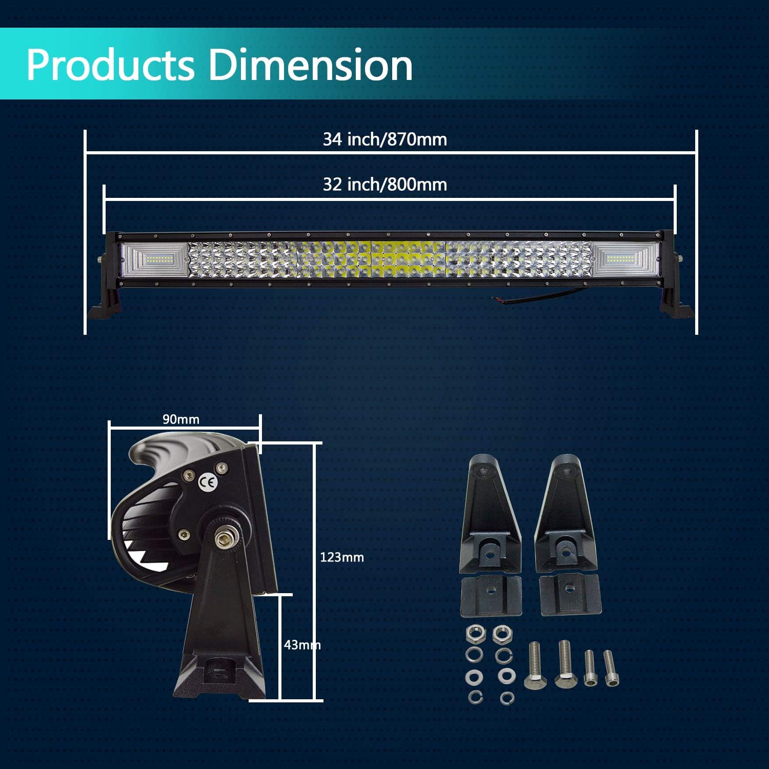 32 inch 405W Curved Triple Row 7D Led Work Light Bar Spot Flood Combo Beam DC 12V-24V 6000k Pack of 2 P39042