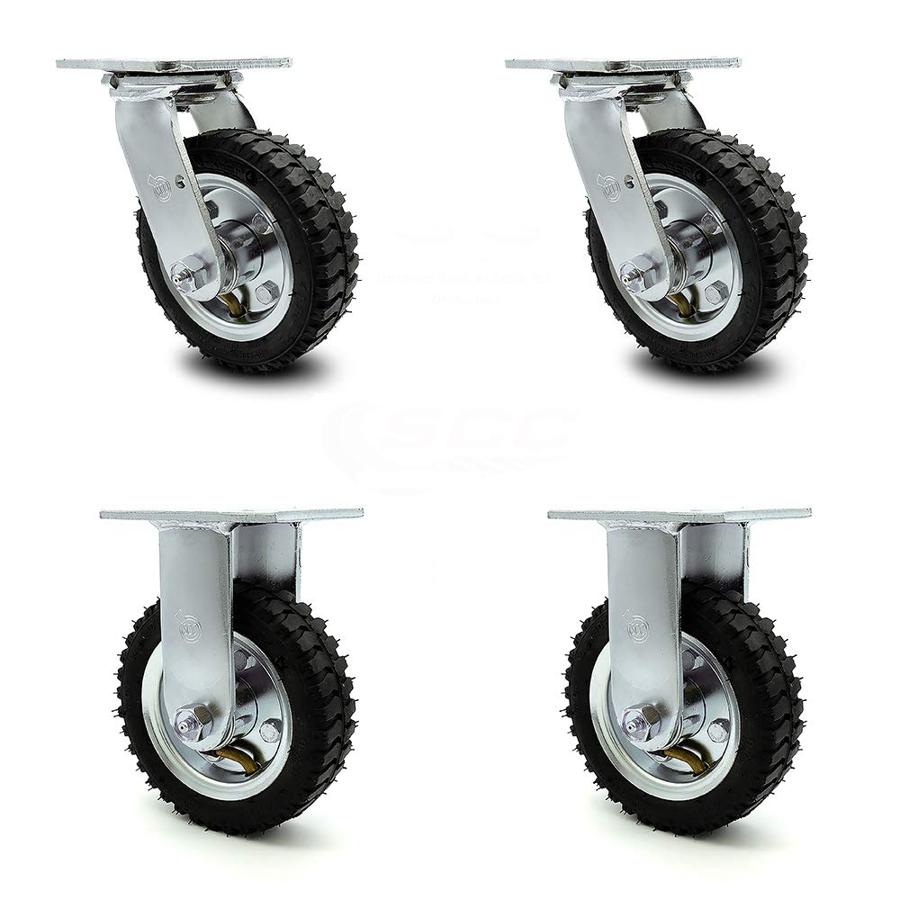 10" Pneumatic Rigid Caster, Black Rubber Wheel, 350 lbs. Capacity, Pack of 2 Q830