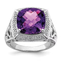 Rhodium-plated Amethyst and Diamond Ring I64389