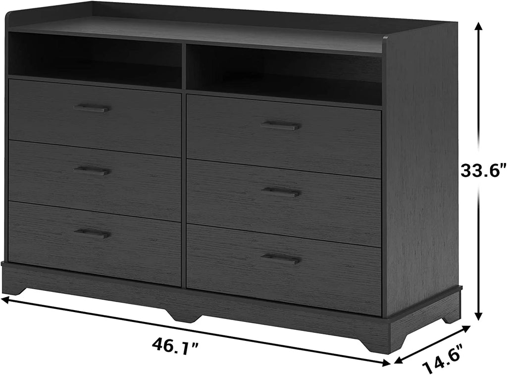 Black 6 Drawer Wood Dresser Q2749
