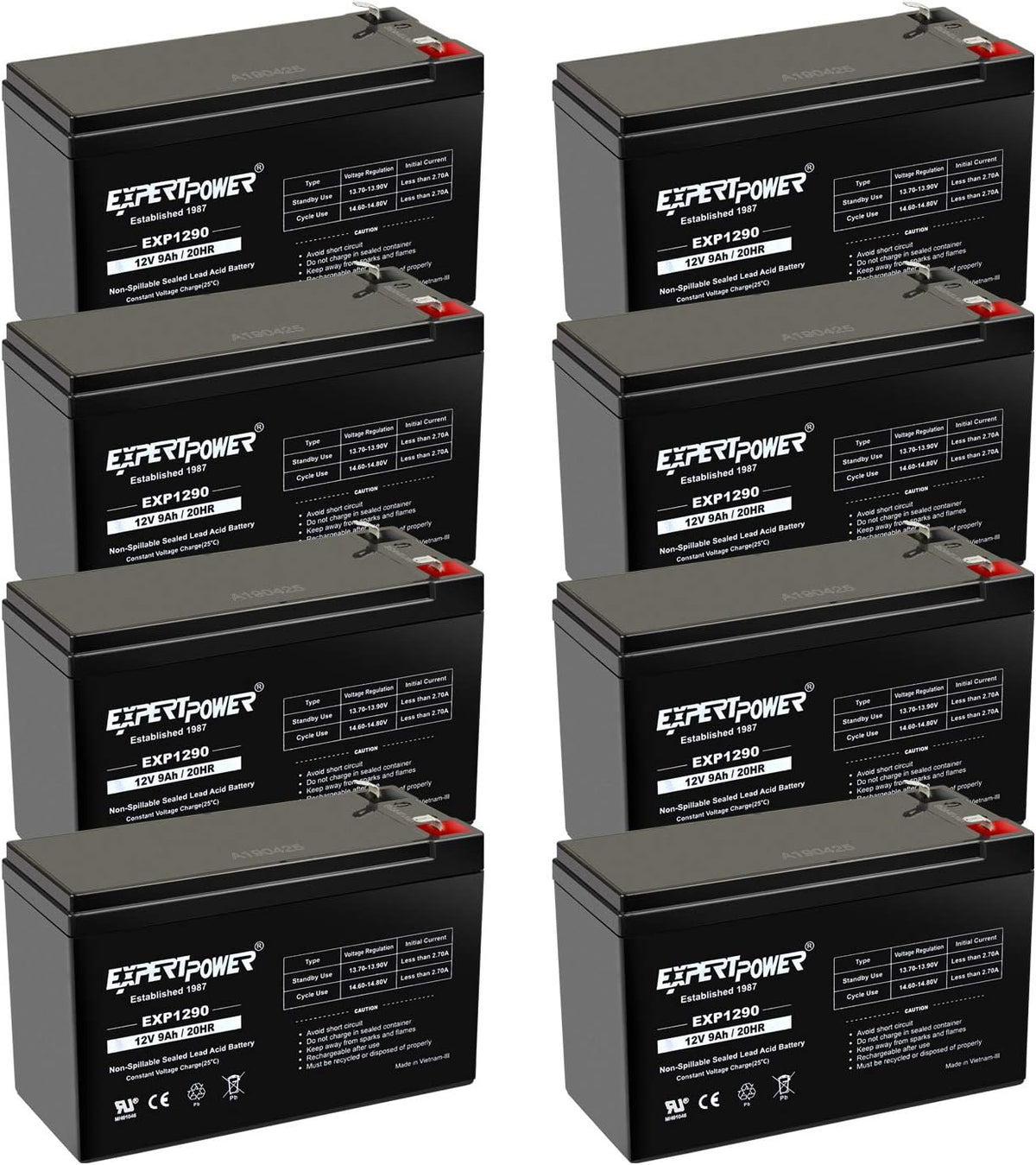 12v 9ah Sealed Lead Acid Battery with F2 Terminals, 8 Pack Q1439