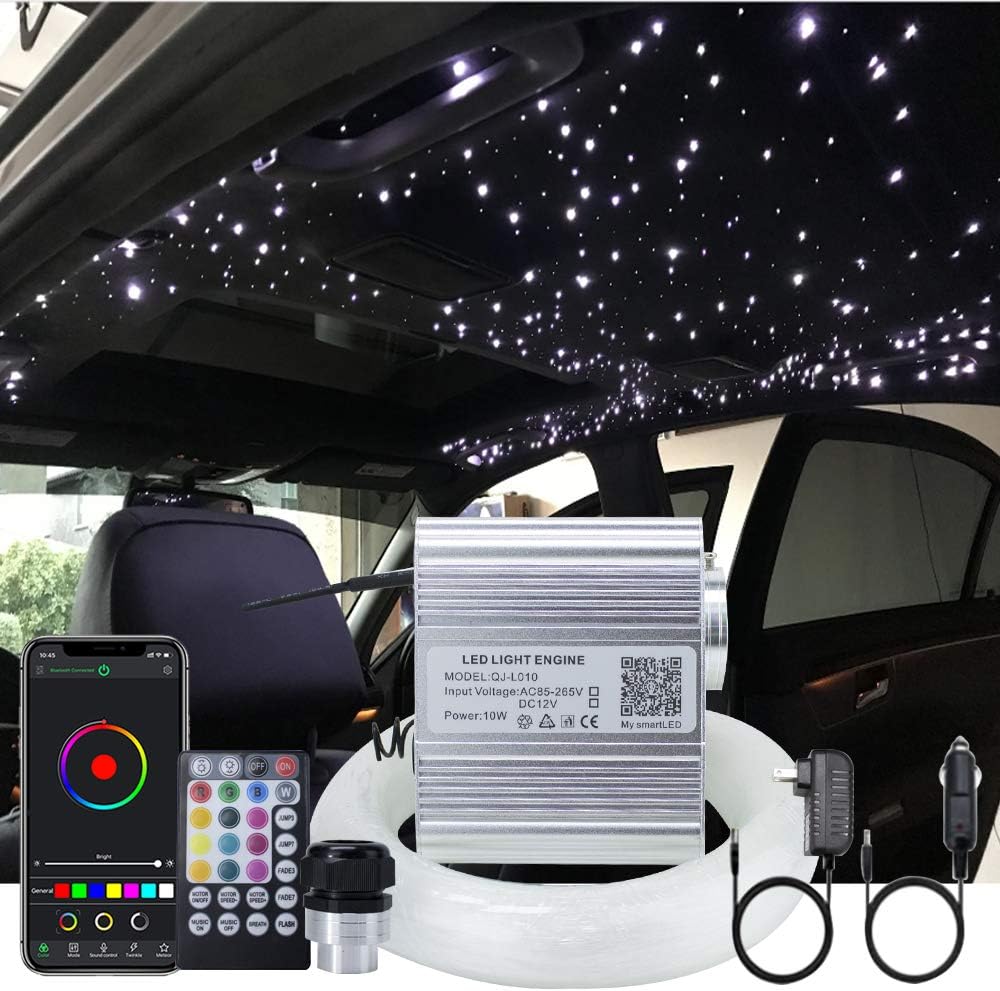 10W RGBW Fiber Optic Lights Kit with 200pcs 0.03in Optical Fiber Cable and 28key RF Remote Control I394670