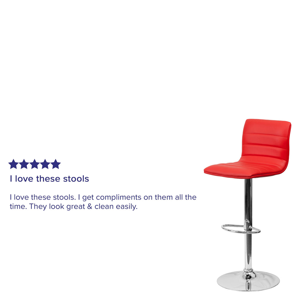 Red Vinyl Upholstered Mid-Back Stool with Chrome Pedestal Base W50539