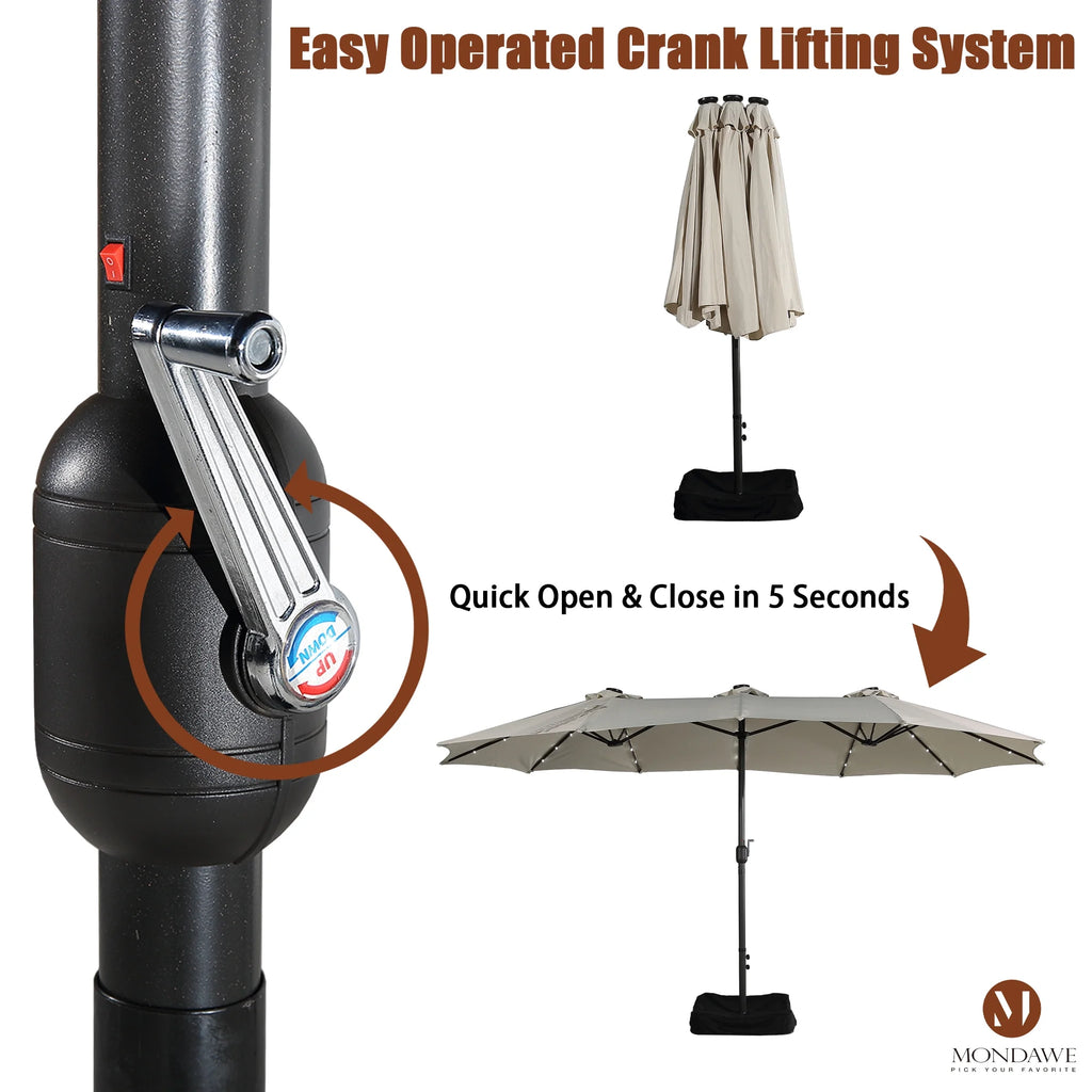 15ft Large Patio Umbrella with 36 LED Lights, Base Included P369317