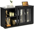 Antique Stackable Sideboard Cabinet with Sliding Door Window V9315