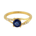 Round Blue Sapphire CZ Solitaire Ring Yellow Gold Plated 925 Silver V557