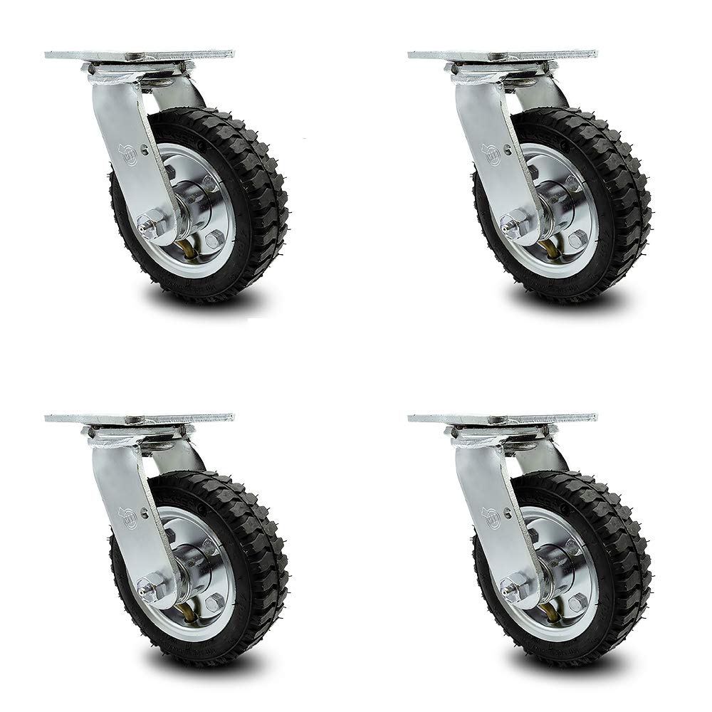 10" Pneumatic Rigid Caster, Black Rubber Wheel, 350 lbs. Capacity, Pack of 2 Q830
