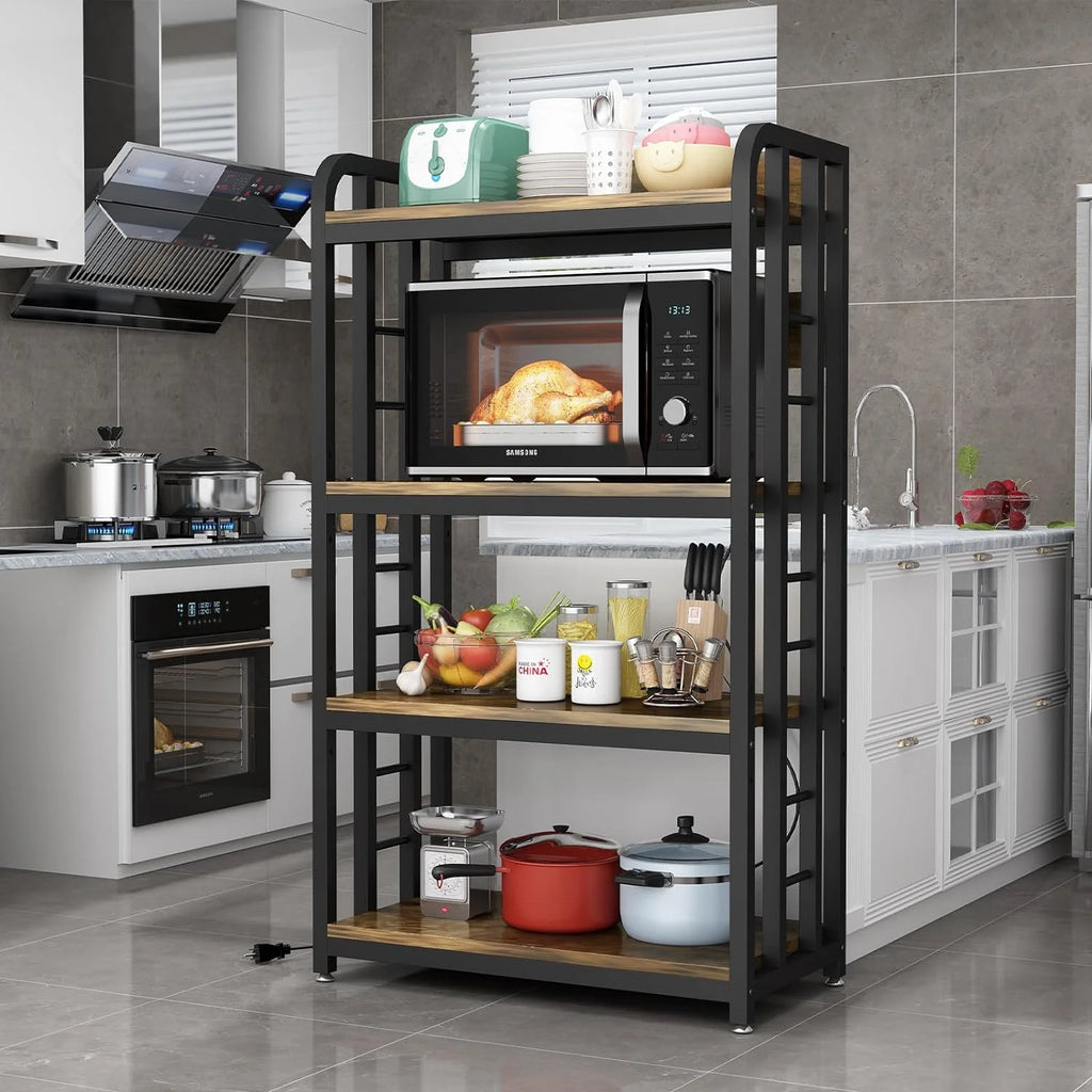 Rustic Brown 4-Tier Kitchen Baker's Rack with Power Outlet Z1808
