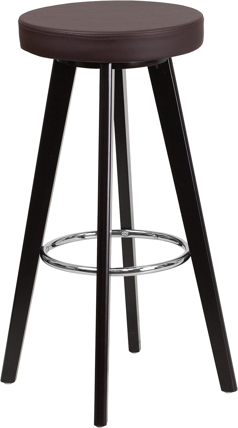Cappuccino Wood Barstool with Black Vinyl Seat Pack of 2 Y3886
