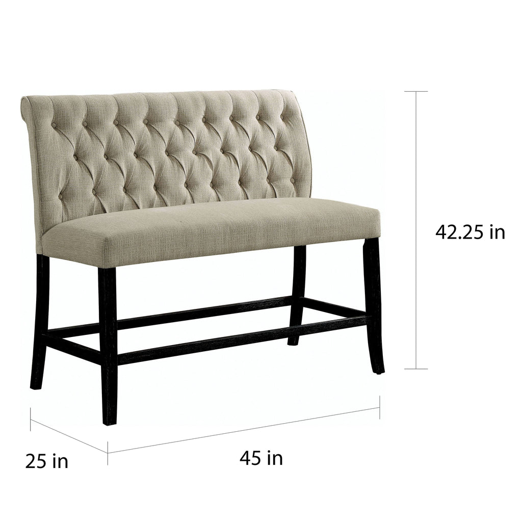 Ivory Button Tufted Chenille Counter Height 2-Seater Bench W8072