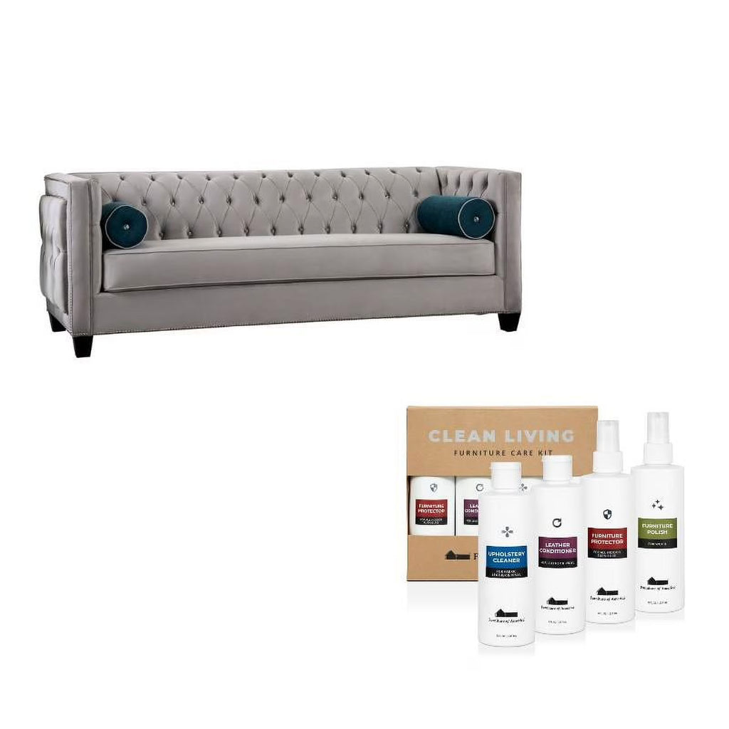 Gray Fabric Sofa and Cleaning Care Kit Set V80252
