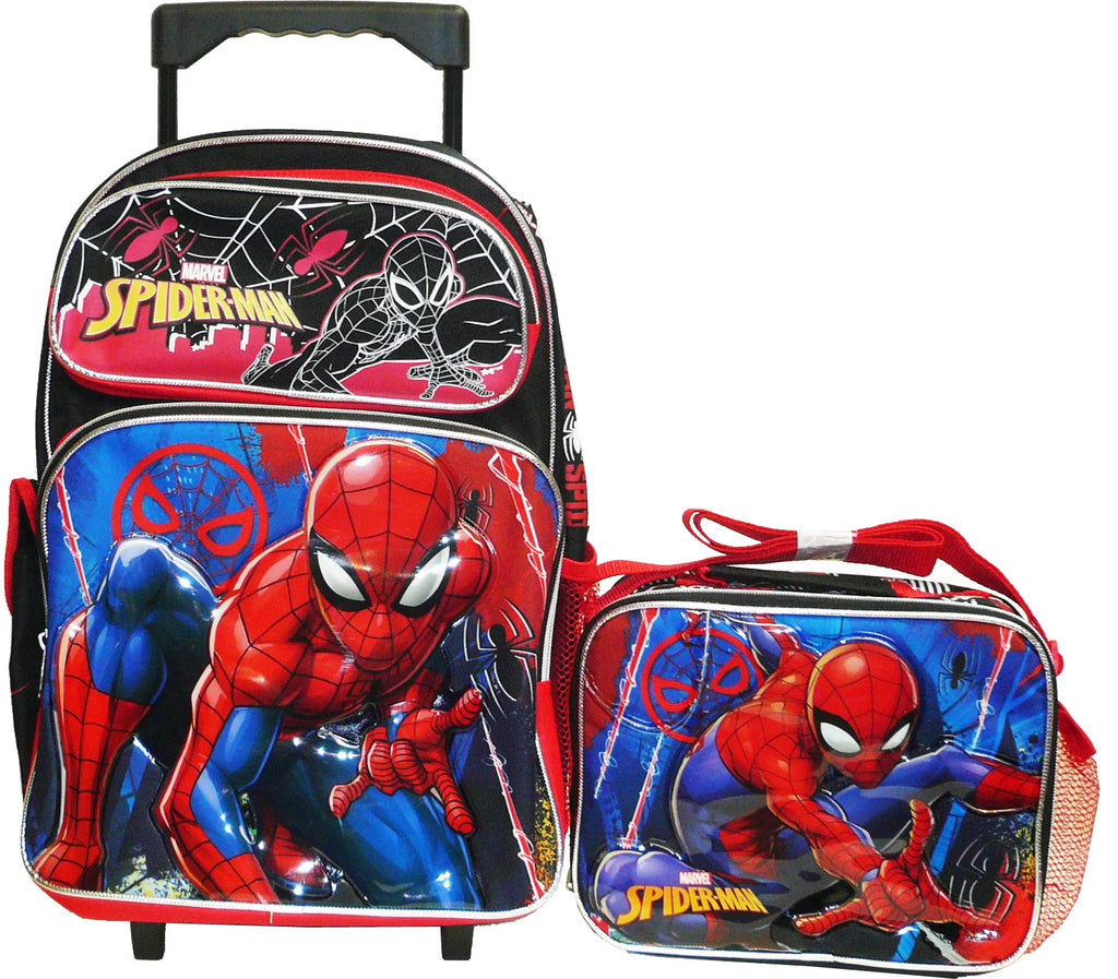 Black Red Blue Rolling School Backpack with Lunch Bag B379
