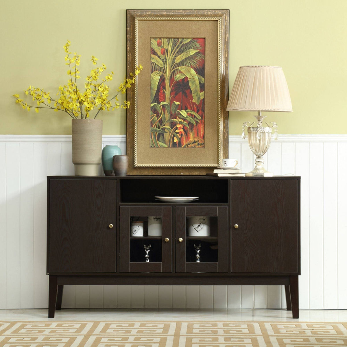 Dark Brown Wide Buffet Table Cabinet TV Console D875333