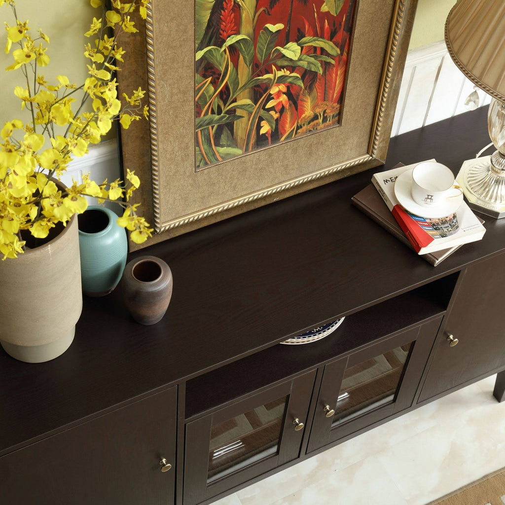 Dark Brown Wide Buffet Table Cabinet TV Console D875333