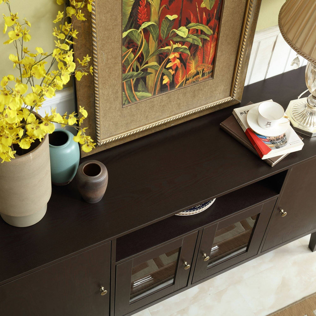 Dark Brown Wide Buffet Table Cabinet TV Console D875333