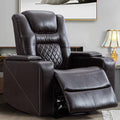 Brown Faux Leather Power Reclining Home Theater Seating with Cup Holders I394