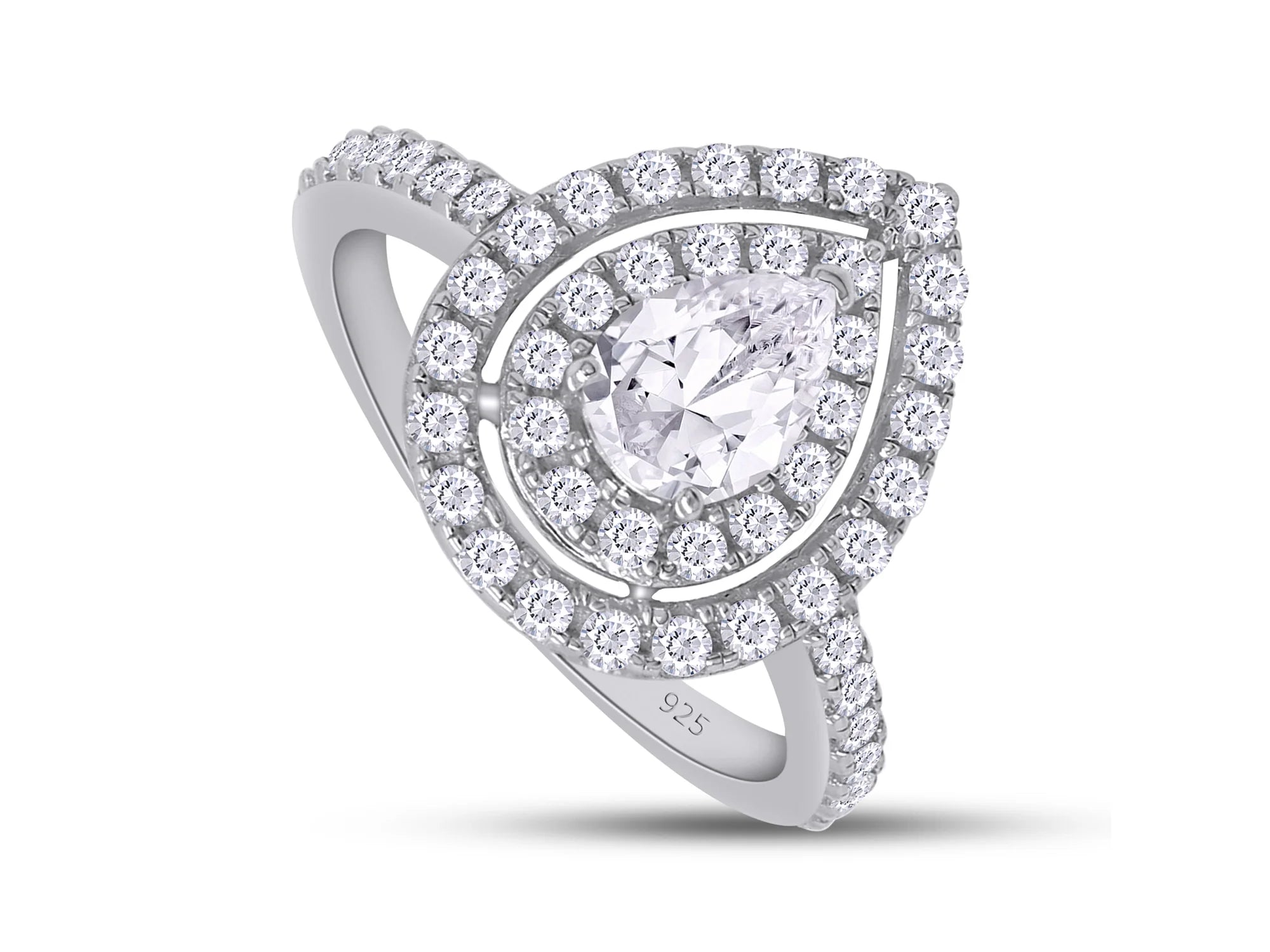Pear Shaped Double Halo Moissanite Engagement Ring in 18K White Gold Plated 925 Sterling Silver M51942