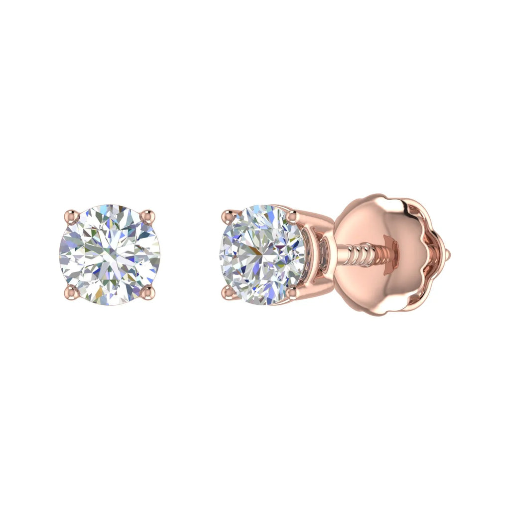 1/2 Carat Natural Round Diamond Stud Earrings in 14K Gold (Screw Back) X1926