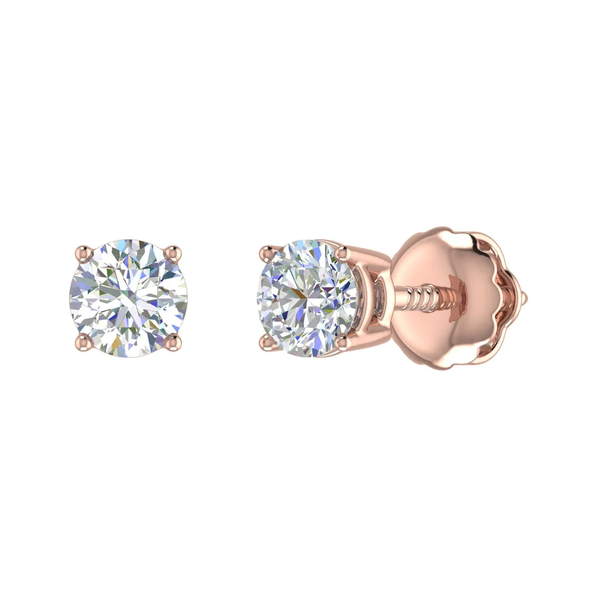 1/2 Carat Natural Round Diamond Stud Earrings in 14K Gold (Screw Back) X1926