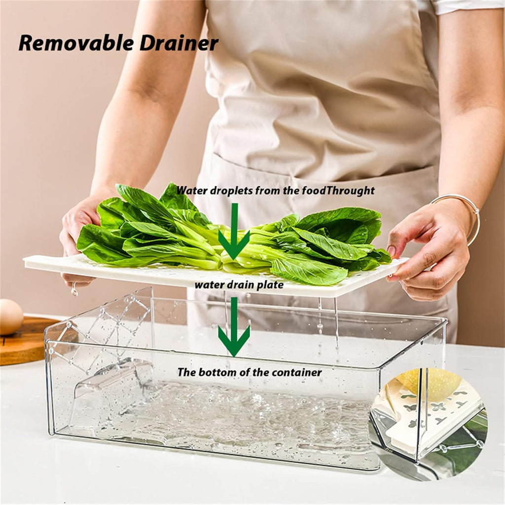 Plastic Stackable Fridge Organizer Bins with Removable Drain Tray, 2 Pack R2305